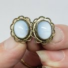 Vintage Amco Sterling Silver Blue Moonglow Floral Screwback Earrings