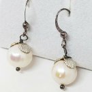 Sterling Silver Off Round Freshwater Pearl Seashell Accent Drop Earrings