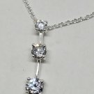 Sterling Silver Clear Cubic Zirconia Past Present Future 3 Stone Necklace