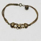 Unique Vintage Sterling Silver 3 Puffy Hearts Chain Link Herringbone Bracelet 7"