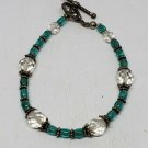 Sterling Silver Blue Bead And Clear Faceted Crystal Bracelet