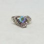 Vintage Mexico Sterling Silver TINY AB And Clear Rhinestone Leaf Ring Size 1 3/4