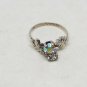 Vintage Mexico Sterling Silver TINY AB And Clear Rhinestone Leaf Ring Size 1 3/4