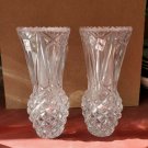 Vintage Pair Of Italian Genuine Lead Crystal Diamond Pattern Vases