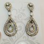Silver Tone Opalite Clear And AB Rhinestone Teardrop Pierced Earrings