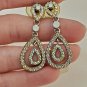Silver Tone Opalite Clear And AB Rhinestone Teardrop Pierced Earrings