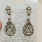 Silver Tone Opalite Clear And AB Rhinestone Teardrop Pierced Earrings