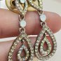 Silver Tone Opalite Clear And AB Rhinestone Teardrop Pierced Earrings