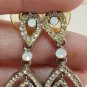 Silver Tone Opalite Clear And AB Rhinestone Teardrop Pierced Earrings
