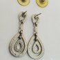 Silver Tone Opalite Clear And AB Rhinestone Teardrop Pierced Earrings