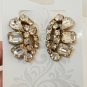 Vintage Gold Tone Kramer Clear Rhinestone Cluster Clip On Earrings