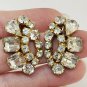 Vintage Gold Tone Kramer Clear Rhinestone Cluster Clip On Earrings