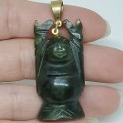 Vintage Brass Hand Carved Nephrite Jade Happy Buddha Pendant