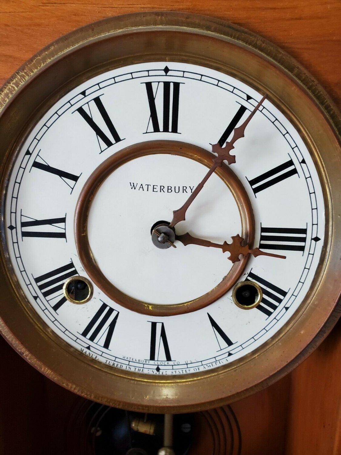 Vintage Waterbury Clock Co Etched Dragon Wooden Mantle Clock 2 Keyholes