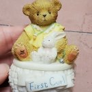 2001 Enesco Cherished Teddies First Curl Bear And Bunny Resin Keepsake Box