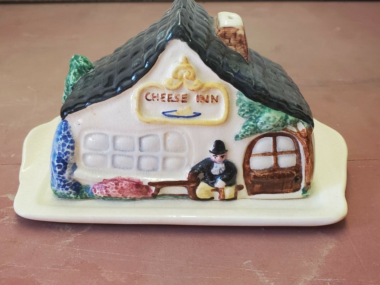 Vintage Carlis Ware Handmade Hand Painted Cheese Inn Covered Cheese Keeper