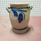Antique Primitive Salt Glazed Stoneware Milk Crock Jug Blue Hand Painted Floral