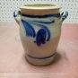 Antique Primitive Salt Glazed Stoneware Milk Crock Jug Blue Hand Painted Floral