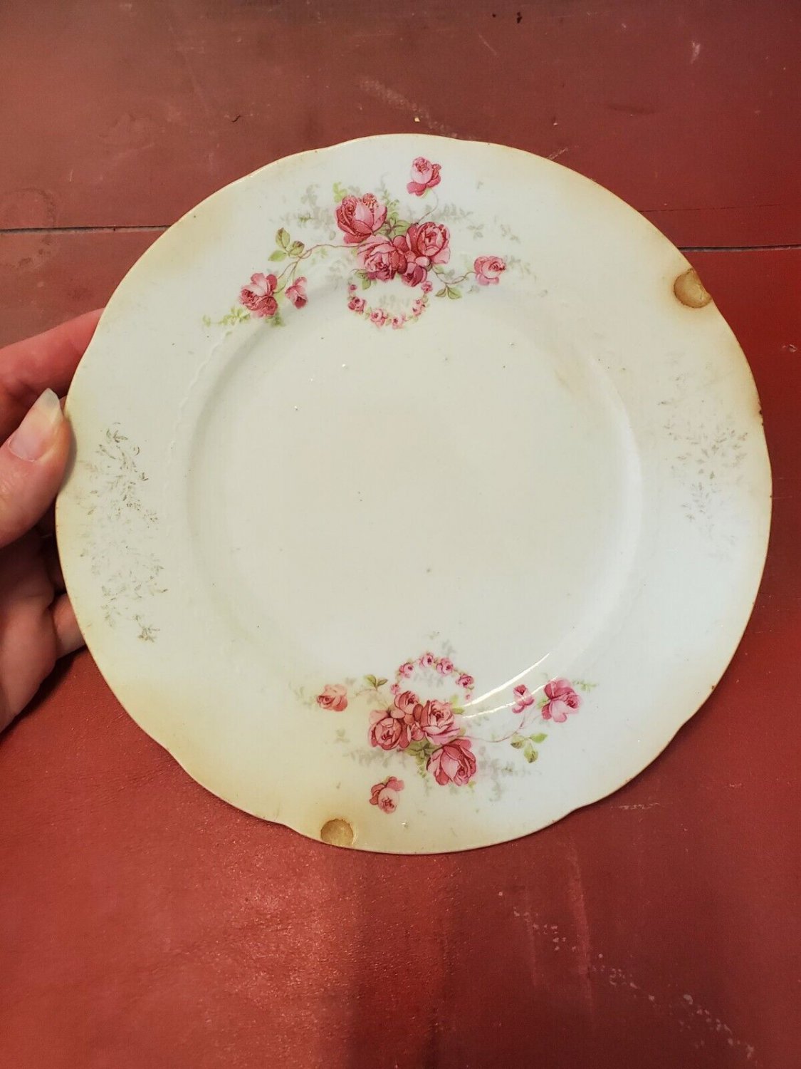 Antique American China Co Transferware Roses Stoneware Bread Plate