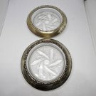 Pair Of Antique Amston Sterling Silver Rim Starburst #144 Crystal Coasters