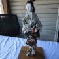 Vintage Handmade Japanese Geisha Doll On Stand Silk Fabric Kimono White Face 17"