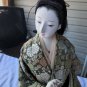 Vintage Handmade Japanese Geisha Doll On Stand Silk Fabric Kimono White Face 17"