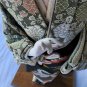 Vintage Handmade Japanese Geisha Doll On Stand Silk Fabric Kimono White Face 17"