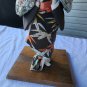 Vintage Handmade Japanese Geisha Doll On Stand Silk Fabric Kimono White Face 17"