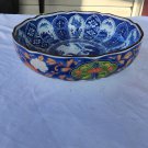 Antique Japanese Imari Colorful Hand Painted Flowers Blue Interior Serving Bowl