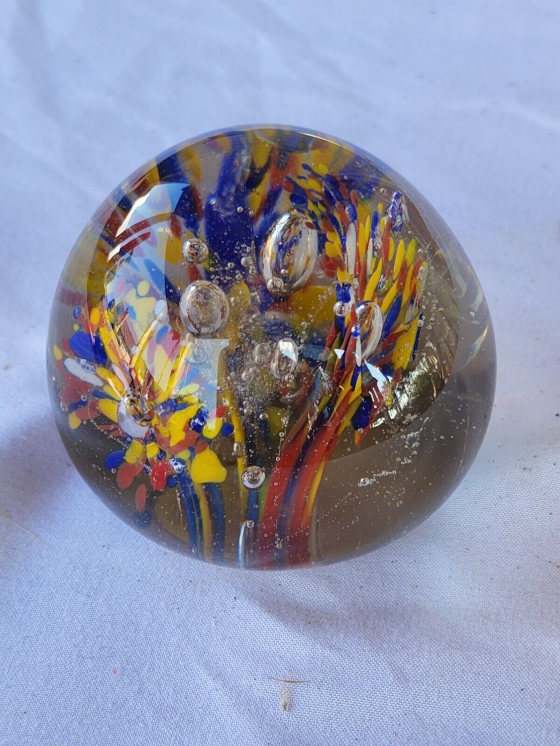 Vintage Hand Blown Splatter Flower Bubbles Marble Round Art Glass ...