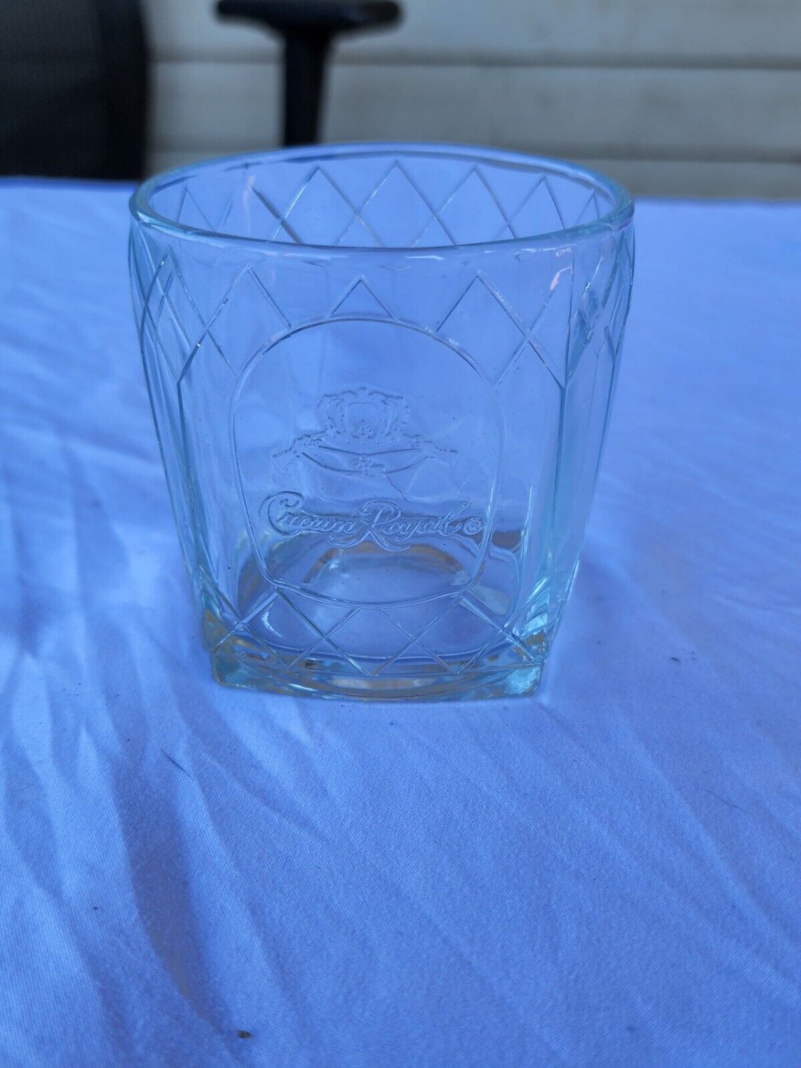 Vintage Mexico Crown Royal Glass Squared Diamond Pattern Lowball Drinking Glass 4316