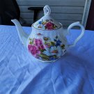 Vintage Grace's Teaware Hand Painted Flowers White Porcelain Swirl Teapot