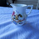 Antique White Porcelain Hand Painted Flowers Ribbed Creamer Cup Gold Trim Accent