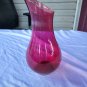 Vintage Stained/Painted Ruby Red Clear Glass Peaked Edge Vase 9 13/16"