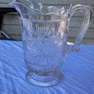 Vintage Clear Cut Pressed Glass Lined And Interlocking Rings Drink Pitcher