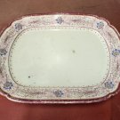 Antique White Porcelain Hand Painted Flowers & Filigree Red Rim Oval Platter