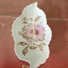 Vtg Mitterteich Bavaria Germany White Porcelain Leaf Shaped Dish Pink Flowers
