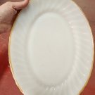 Vintage Anchor Hocking Oven Proof Milk Glass Wavy Oval Gold Trim Platter