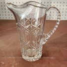 Vintage Clear Hand Blown Lead Crystal X Pattern Pitcher With Ice Lip 8"
