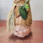 Vintage Handmade Native Clay Leaf Woven Bark Basket Hand Painted Leaf Accents