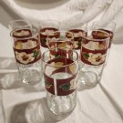 Vintage 8pc Gibson Red Band Magnolia Bloom Design 16oz Glass Tumblers