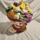 Vtg Heritage Mint Ltd Figural Fruit Basket Pink Bow Porcelain Cookie Jar 9 3/4"