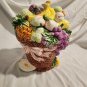 Vtg Heritage Mint Ltd Figural Fruit Basket Pink Bow Porcelain Cookie Jar 9 3/4"