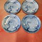 Vintage Japanese 4pc Blue And White Hand Painted Bonsai Blue Swirl Plates