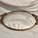 Antique Brass 3D Hibiscus Flowers Mirror Vanity Tray