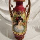 Antique Royal Vienna Red & Gold Hand Painted Woman Portrait Vase Beehive Mark
