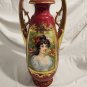 Antique Royal Vienna Red & Gold Hand Painted Woman Portrait Vase Beehive Mark