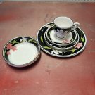 Vintage Sangostone 3665 Memories Korea Black Colorful Flowers 5pc Place Setting