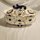 Vintage Royal Grace Japan White Porcelain Filigree Blue & Gold Vented Lidded Jar