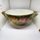 Vintage USA Made Hand Painted Pink & Yellow Flowers Green Gold Trim Veggie Bowl